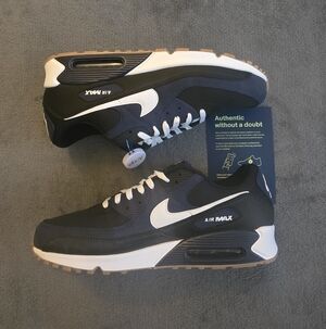 Nike Air Max 90 Midnight Navy Black and White with Gum Sole Size 13